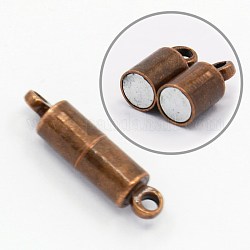 Brass Magnetic Clasps, Column, Red Copper, 4x16mm, Hole: 1.5mm