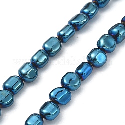 Brins de perles d'hématite non magnétiques synthétiques galvanisées, Plaqué longue durée, riz, bleu plaqué, 5~7x6~7x5~7mm, Trou: 0.8~0.9mm, Environ 64~65 pcs/chapelet, 15.75~16.54 pouce (40~42 cm)