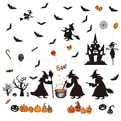 PVC Wall Stickers, Wall Decoration, Witch, Spider Web, Haunted House, Bat, Dry Tree, Pumpkin Jack-O'-Lantern, Halloween Themed Pattern, 900x290mm, 2pcs/set