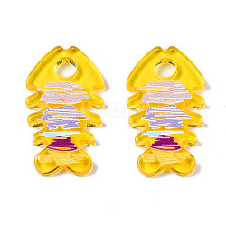 Colgantes de acrílico translúcidos, 3d impreso, espina de pescado, amarillo, 34.5x19.5x3mm, agujero: 5.5 mm
