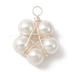 Pendenti avvolti in filo di rame con perle di conchiglia, charms stella, platino, 27~28x20.5~21x8mm, Foro: 2.5~3 mm