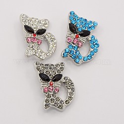 Platinum Zinc Alloy Rhinestone Buttons, Cat Jewelry Snap Buttons, Cadmium Free & Nickel Free & Lead Free, Mixed Color, 22x15x6mm, Knob: 5mm