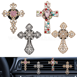 CHGCRAFT 4 Sets 4 Style Zinc Alloy Auto Car Air Vent Perfume Clip, with Resin Clip & Aromatherapy Tablets, Hollow Religion Cross, Mixed Color, 61.5~76.5x45.5~52.5x16~19.5mm, 1 set/style