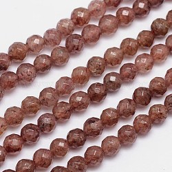 Facettes (64 facettes) brins de perles rondes en quartz fraise naturel, 6mm, Trou: 1mm, Environ 68 pcs/chapelet, 15.5 pouce