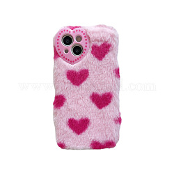 Warm Plush Mobile Phone Case for Women Girls, Winter Heart Shape Camera Protective Covers for iPhone13 Pro Max, Deep Pink, 16.08x7.81x0.765cm