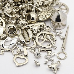 Mixed Style CCB Plastic Beads/Pendants, Platinum, 9~30x5~30x5~21mm, Hole: 1~9mm