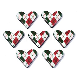 Cabochons acryliques, coeur avec motif tartan, colorées, 18.5x20x3.5mm