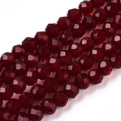 Chapelets de perles en verre, facette, rondelle, rouge foncé, 3.5x3mm, Trou: 0.4mm, Environ 123~127 pcs/chapelet, 13.78 pouce ~ 14.17 pouces (35~36 cm)