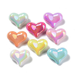 UV Plating Opaque Acrylic Beads, Iridescent, Heart, Mixed Color, 16.5x21x10mm, Hole: 2mm