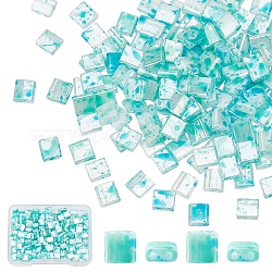 CREATCABIN 200Pcs 2 Hole Tila Beads Square Glass Seed Beads Rectangle Mini Opaque with Plastic Container for Craft Bracelet Necklace Earring Christmas Jewelry Making(Pale Turquoise Color) 5x5mm