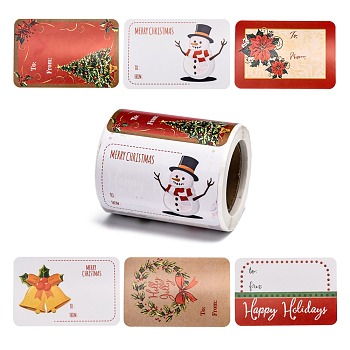 Rouleau de noël stickers, 6 autocollants d'étanchéité décoratifs différents modèles, pour les cadeaux de Noël, décorations de Noël, Motif à thème de Noël, 75x50mm, à propos 250pcs / roll