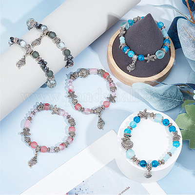 SUNNYCLUE 1 Box 6 Set Ocean Anklet Bracelet Making Kit Ocean Charms Bulk Summer Sea Animals Shell Beads Hawaii Glass Beads for Jewelry Making Kits