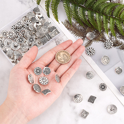 Olycraft 70 pièces trou alliage boutons antique argent fleur arbre métal  bouton vintage motif décoratif boutons pour la couture en gros pour  création de bijoux 