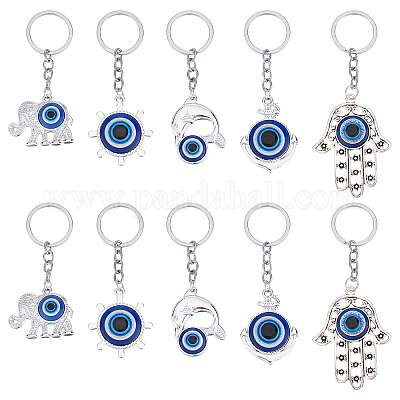 Wholesale NBEADS 10 Pcs 5 Styles Evil Eye Charm Keychain Pandahall