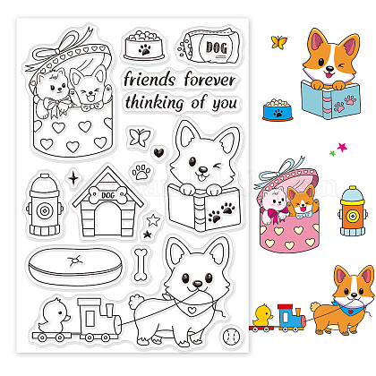 GLOBLELAND Corgi Clear Stamps Cute Dogs and Pet Supplies Silicone Clear Stamp Seals for Cards Making DIY Scrapbooking Photo Journal Album Decor Craft DIY-WH0167-56-613-1