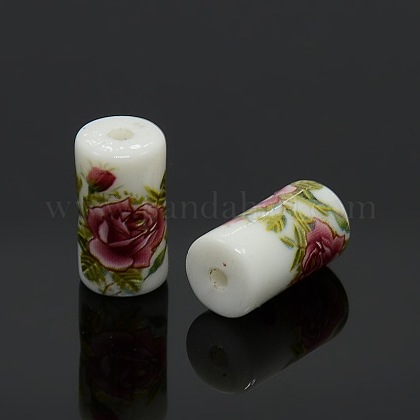 Flower Printed Opaque Acrylic Column Beads X-SACR-O001-01A-1