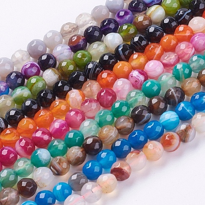 Wholesale Faceted Round Dyed Natural Striped Agate/Banded Agate Beads ...
