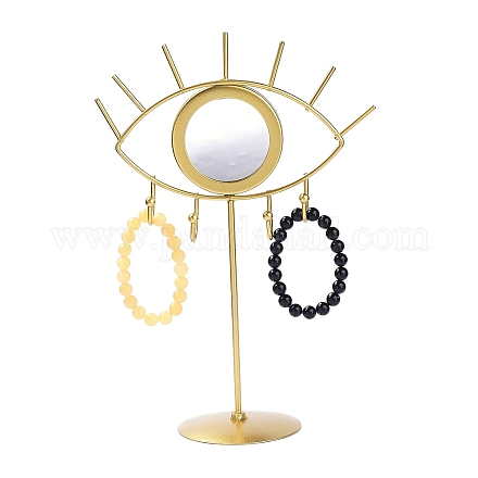 Soporte de joyería desmontable de mesa de hierro con espejo de tocador en forma de ojo BDIS-K006-01G-1