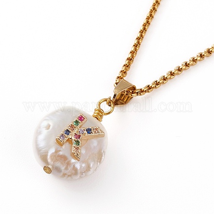 Collares con colgante inicial de perlas naturales NJEW-JN03297-03-1