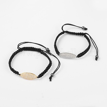 Oval Adjustable Eco-Friendly Brass Nylon Cord Braided Bracelets BJEW-M128-22-NR-1