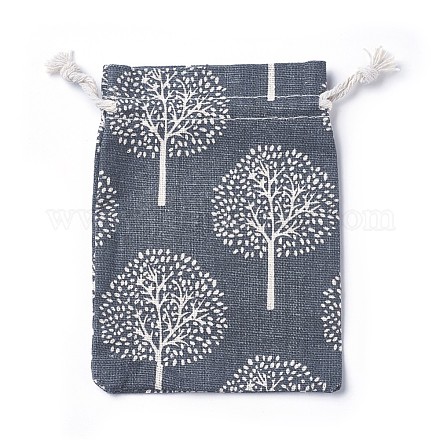 布パッキングパウチ  巾着袋  命の木の長方形  スレートグレイ  14x10.4cm ABAG-WH0015-01-1