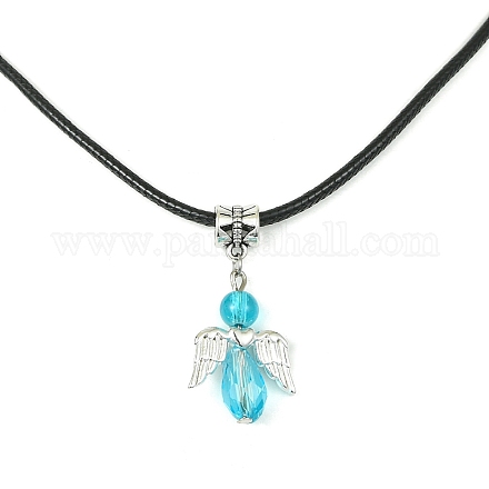 Alliage en forme d'ange avec colliers à pendentif en verre NJEW-JN04560-04-1