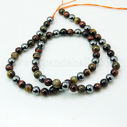Natural Tiger Iron & Synthetic Hematite Beads Strands G-H1581-8mm-1