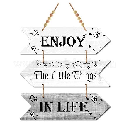 CREATCABIN 3 Pieces Wooden Enjoy the Little Things in Life Sign Wood Arrow Hanging Plaque Wall Decor Farmhouse Rustic Kitchen with Hole for Home Dining Living Room(Dark Gray Color) AJEW-WH0349-008-1