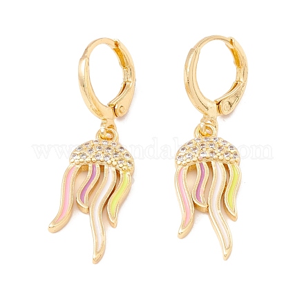 Enamel Jellyfish Dangle Leverback Earrings with Clear Cubic Zirconia EJEW-F282-14G-1