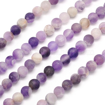 Frosted Round Natural Amethyst Beads Strands G-N0166-55-4mm-1