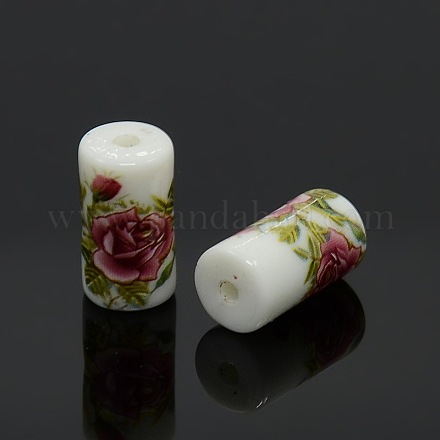 Fleurs imprimés acrylique opaque perles de colonne X-SACR-O001-01A-1