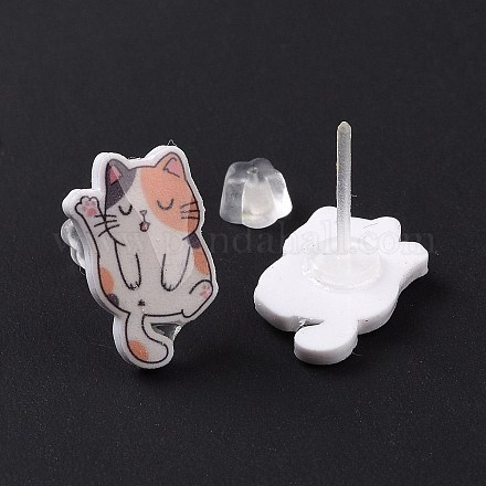 Boucles d'oreilles chat en acrylique avec épingles en plastique pour femmes EJEW-F293-04A-1