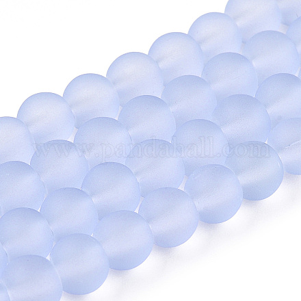 Brins de perles de verre transparent rond givré lilas X-GLAA-S031-6mm-25-1