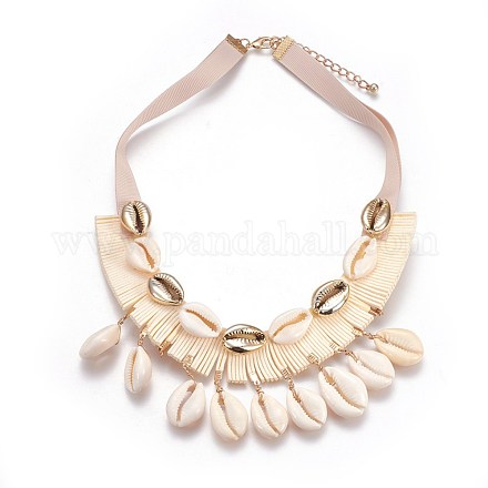 Bohemian Style Cowrie Shell Bib Necklaces NJEW-WH0005-01-1