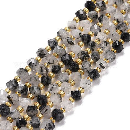 Chapelets de perles en quartz naturel tourmaliné G-P463-26-1