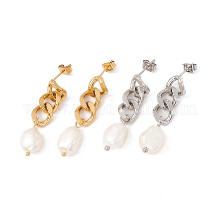 Orecchini pendenti con perle naturali con catena barbazzale EJEW-E264-03-1