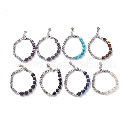 Rundes Perlenarmband aus gemischten Edelsteinen für Mädchen und Frauen BJEW-F418-03-1