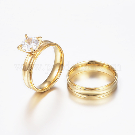 304 Stainless Steel Couple Rings RJEW-P057-24-1