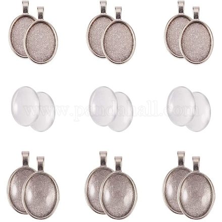 Pandahall elite 20 pz argento antico ovale tibetano vassoi ciondolo in lega lunetta vuota con 20 pezzi di vetro trasparente cabochon cupola piastrelle per la creazione di gioielli fai da te DIY-PH0020-49AS-1