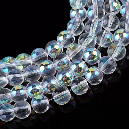 Half Plated Transparent Glass Beads Strands EGLA-Q062-8mm-B03-1
