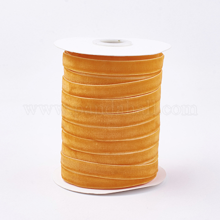 シングルフェイスベルベットリボン  オレンジ  3/8インチ（9.5~10mm）  約50ヤード/ロール（45.72メートル/ロール） SRIB-T004-01-19-1