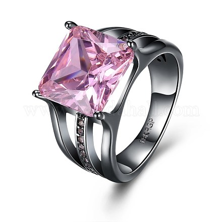 トレンドの真鍮製キュービックジルコニア指輪  正方形  ピンク  ガンメタ色  usサイズ8（18.1mm） RJEW-BB27170-A-8-1