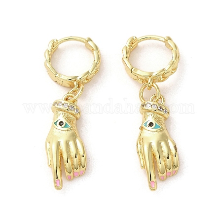 Palm with Horse Eye Real 18K Gold Plated Brass Dangle Hoop Earrings EJEW-Q797-21G-04-1