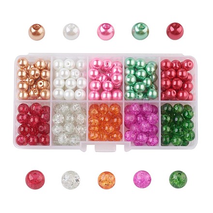 Kits de perles en verre craquelé & en verre peint à cuisson mixte HY-X0009-8mm-04-1