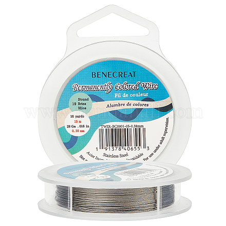 BENECREAT 15m 0.38mm 19-Strand Tiger Tail Beading Wire 304 Stainless Steel Nylon Coated Craft Jewelry Beading Wire for Crafts Jewelry Making TWIR-BC0001-05-0.38mm-1