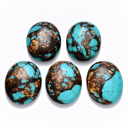 Assembled Natural Bronzite and Synthetic Turquoise Cabochons G-R457-03-1