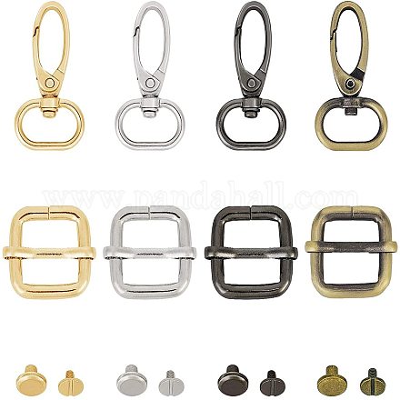 Nbeads 24 pièces 4 couleurs porte-clés fermoir mousqueton boucles coulissantes et rivet à vis pour crochet de clip de lanière et projet de couture bricolage FIND-NB0001-18-1