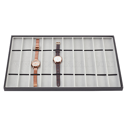 Nbeads 10 rejilla organizador de joyas gris oscuro bandeja apilable vitrina de reloj con interior de terciopelo LBOX-WH0002-03-1
