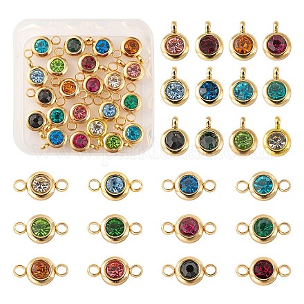 24Pcs 12 Colors 304 Stainless Steel Rhinestone Charms & Links connectors X-STAS-LS0001-28G-1