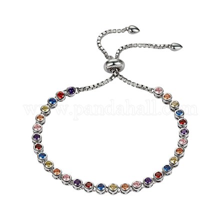 Bracelet coulissant plat rond en zircone cubique pour fille femme BJEW-BB43476-B-1